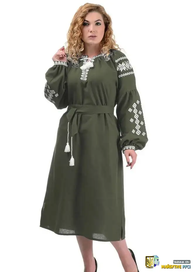 Сукня вишиванка кольору хакі